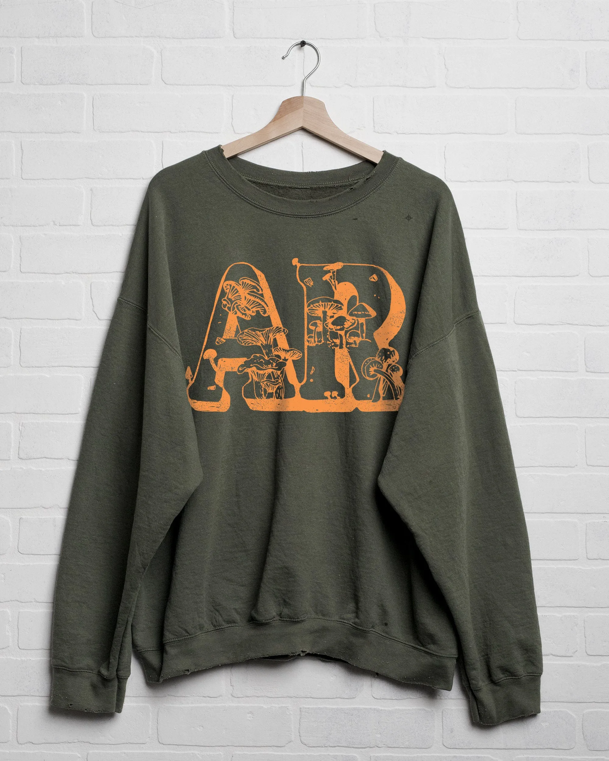 Arkansas Mushrooms Military Green Thrifted Sweatshirt (FINAL SALE)