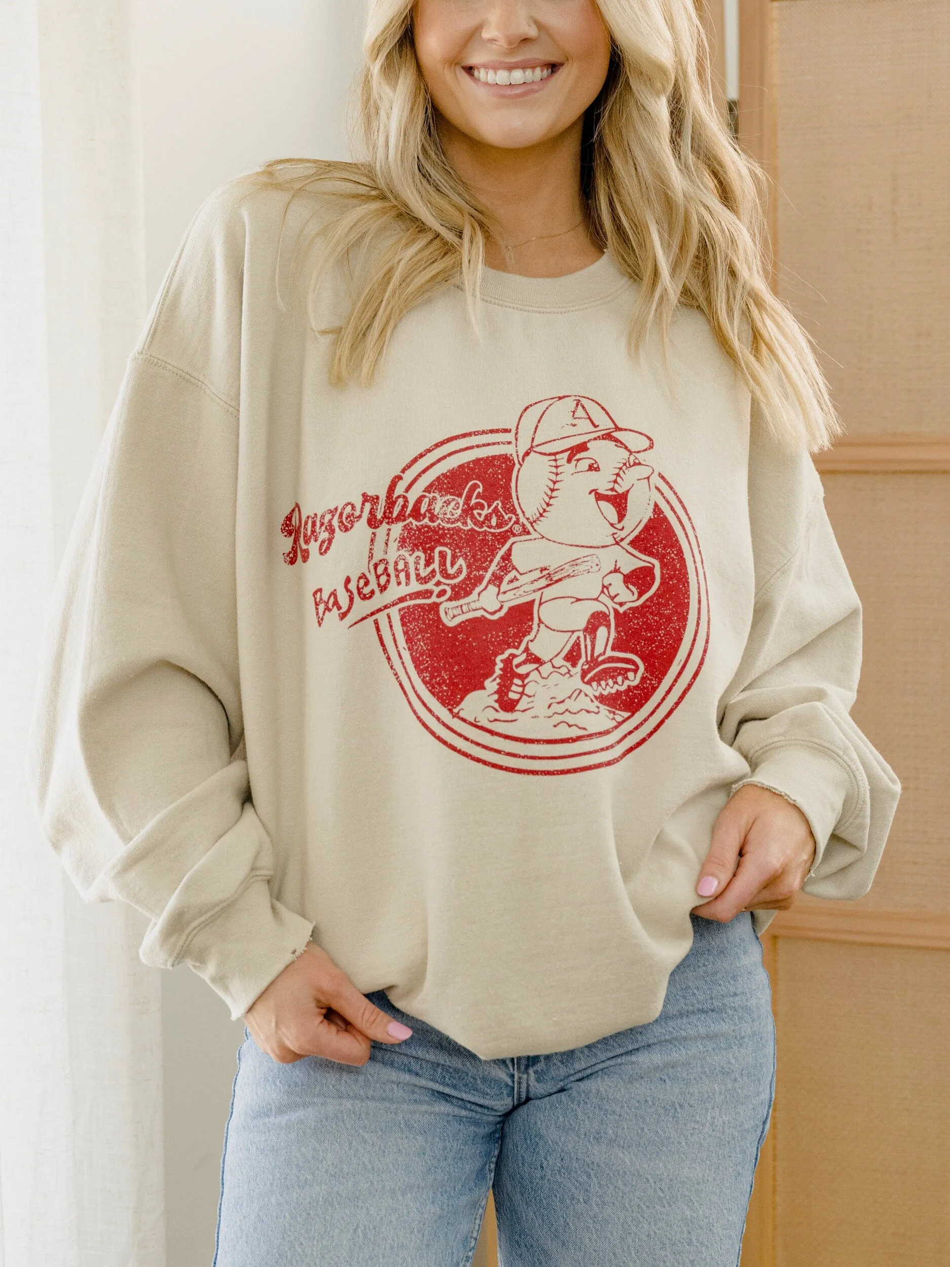 Arkansas Razorbacks Baseball Run Sand Thrifted Sweatshirt