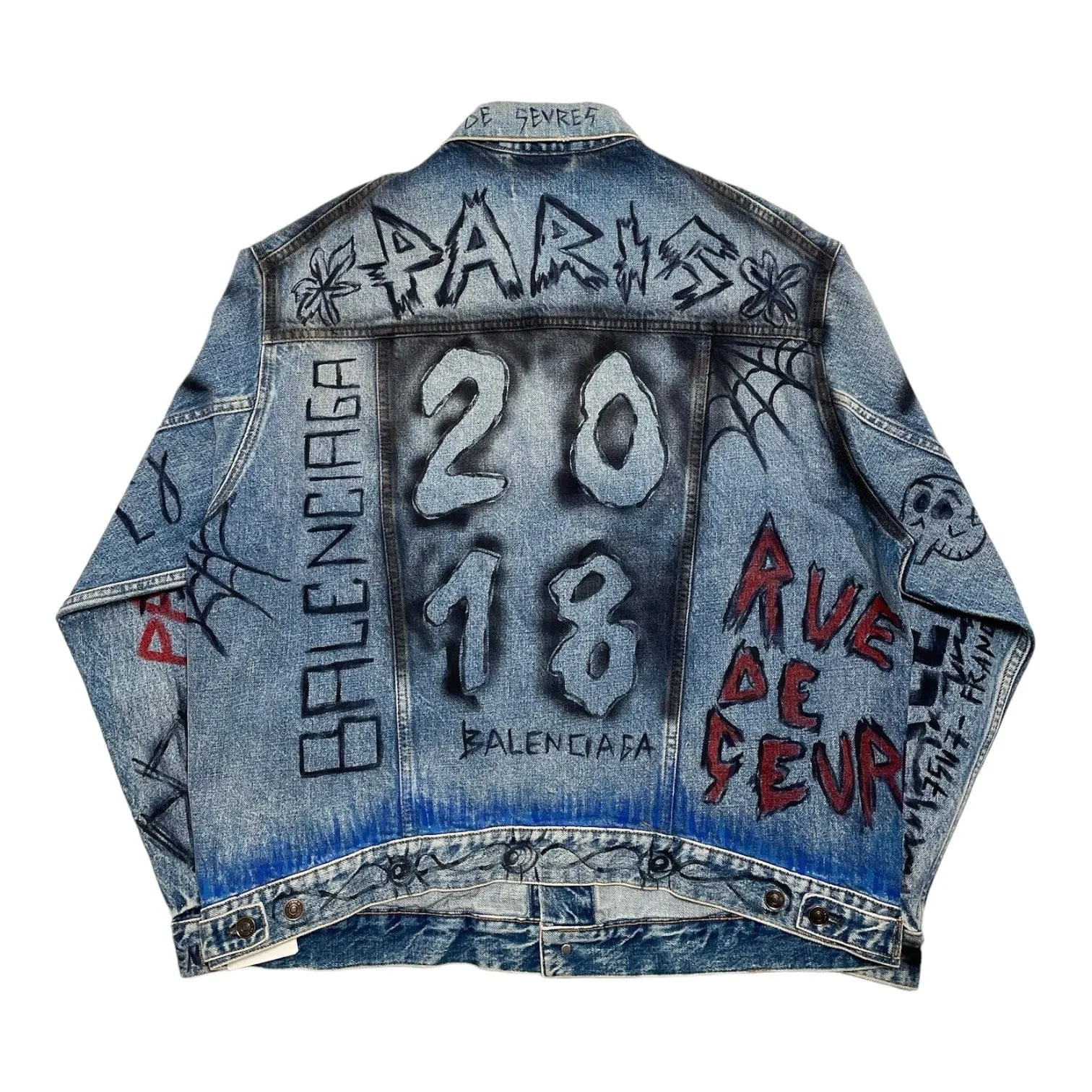 Balenciaga 2018 Graffiti Denim Jacket Indigo Multi