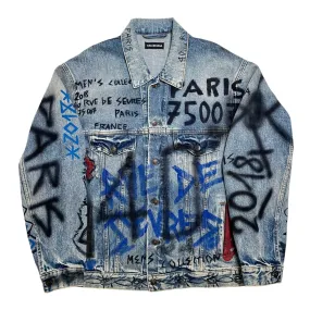 Balenciaga 2018 Graffiti Denim Jacket Indigo Multi