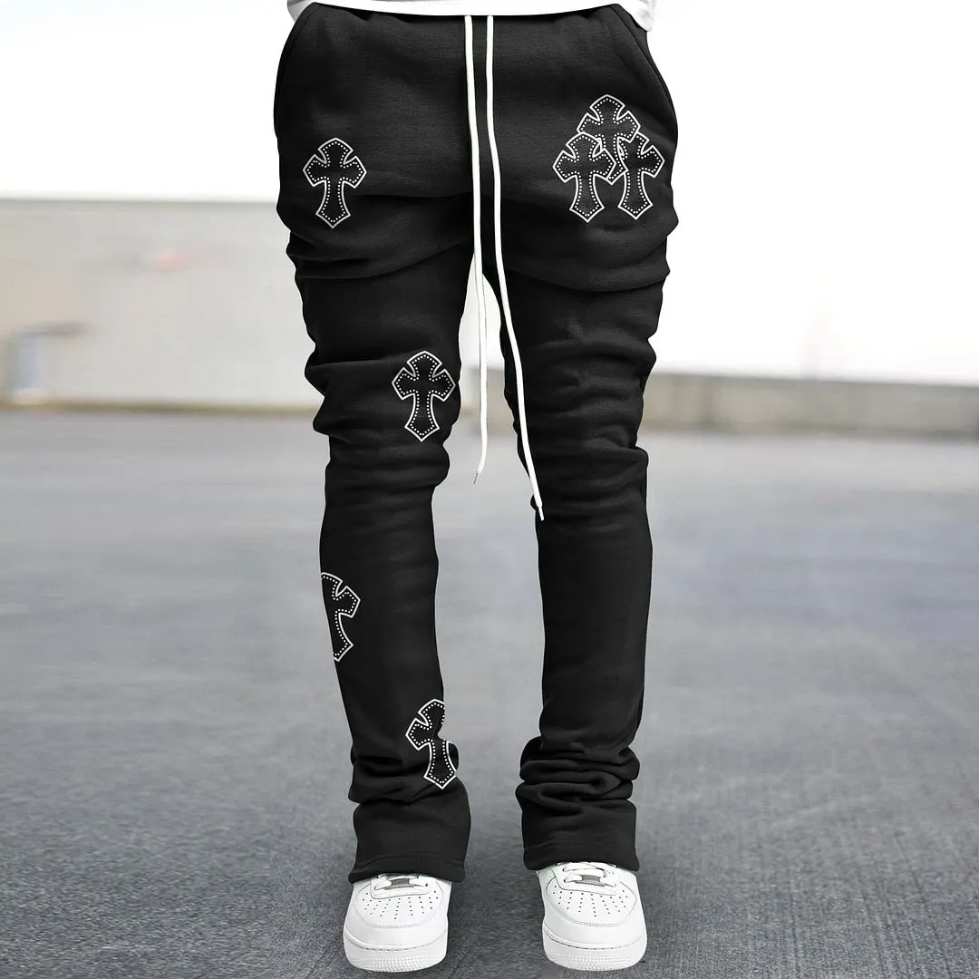 Black Cross Joggers Stacked Sweatpants