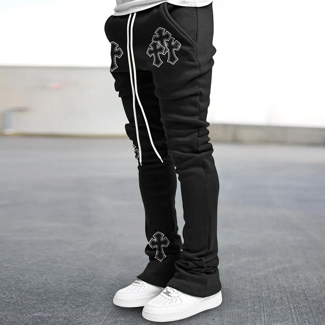 Black Cross Joggers Stacked Sweatpants