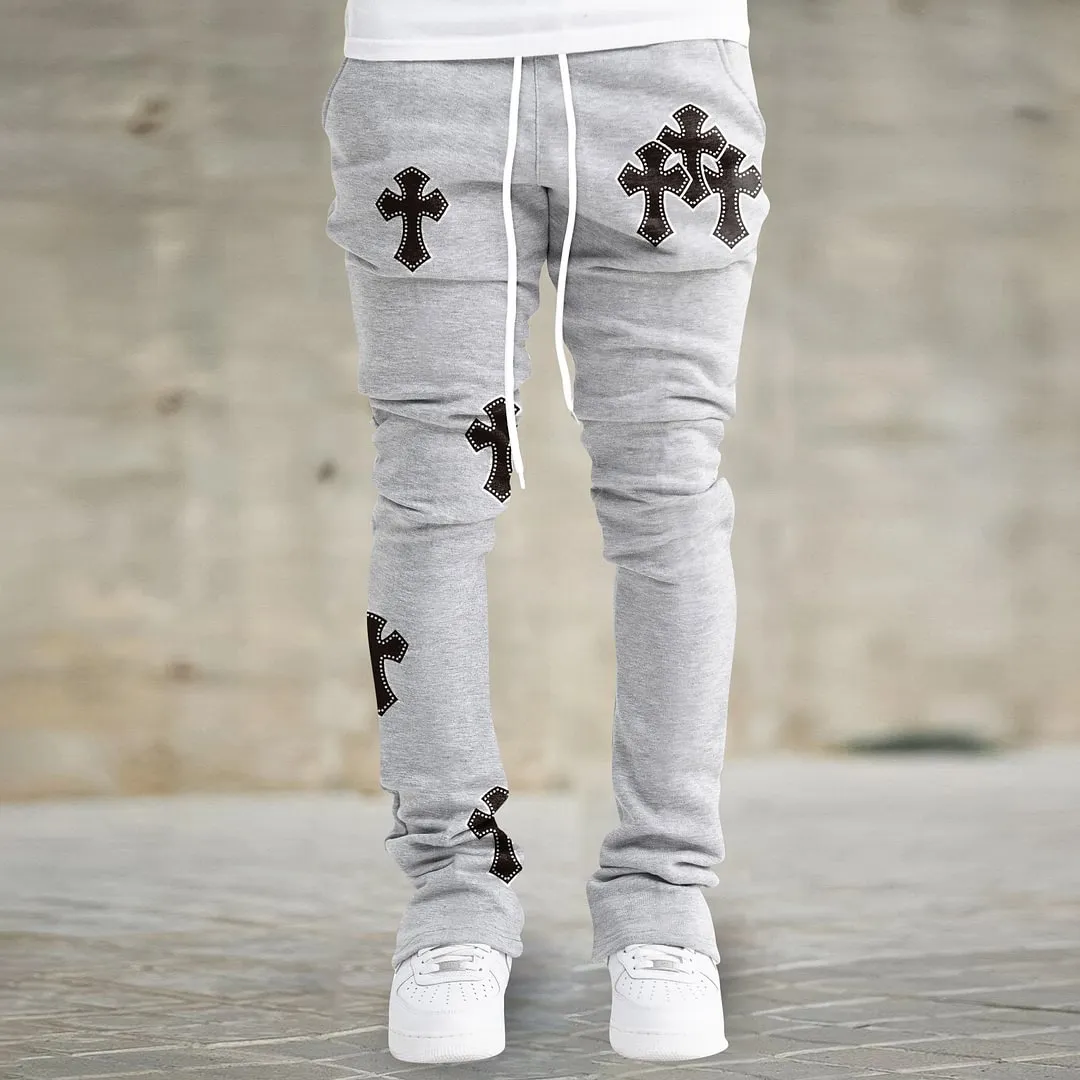 Black Cross Joggers Stacked Sweatpants