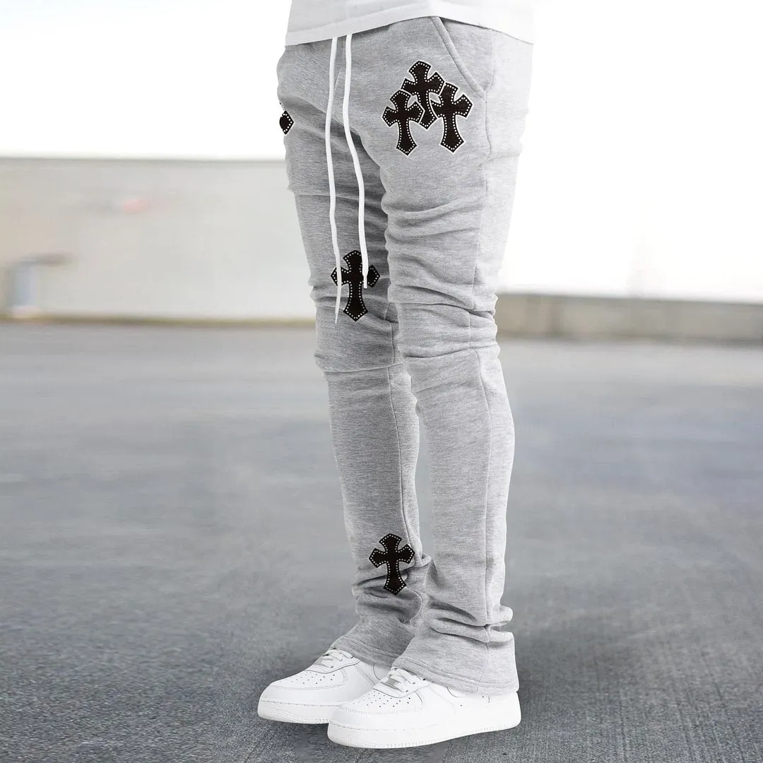 Black Cross Joggers Stacked Sweatpants