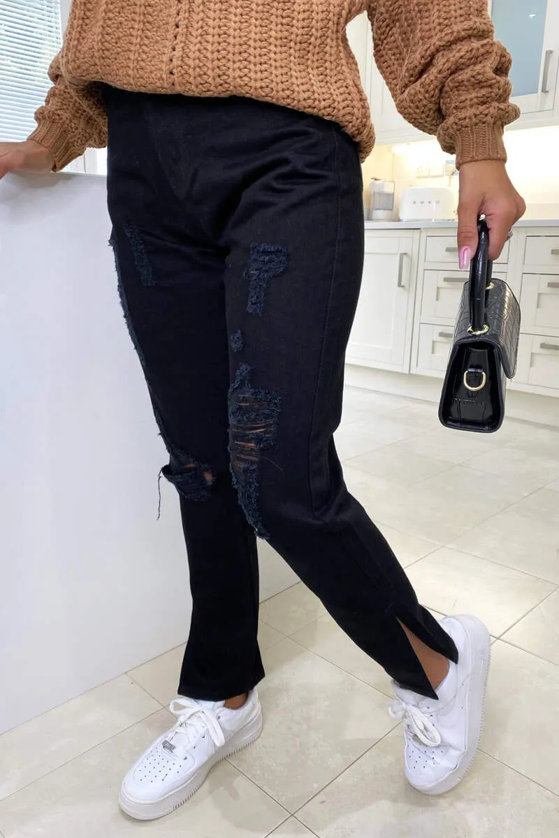 Black Ripped Split Hem Jeans