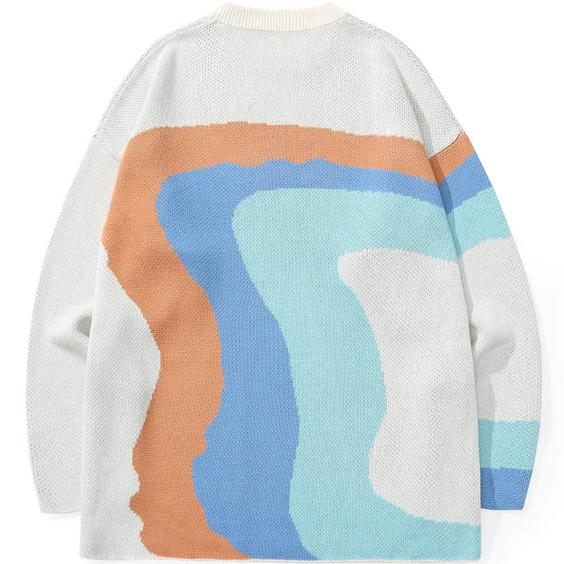 Color Block Letter Jacquard Crew Neck Sweater