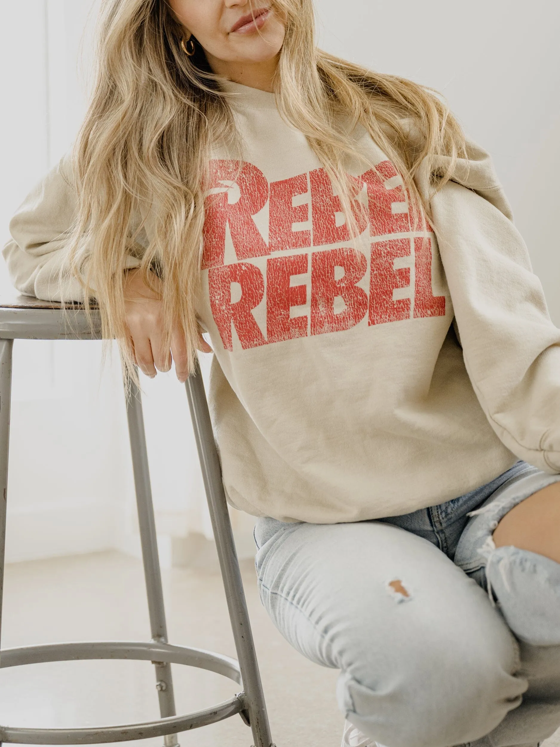 David Bowie Rebel Repeat Sand Thrifted Sweatshirt