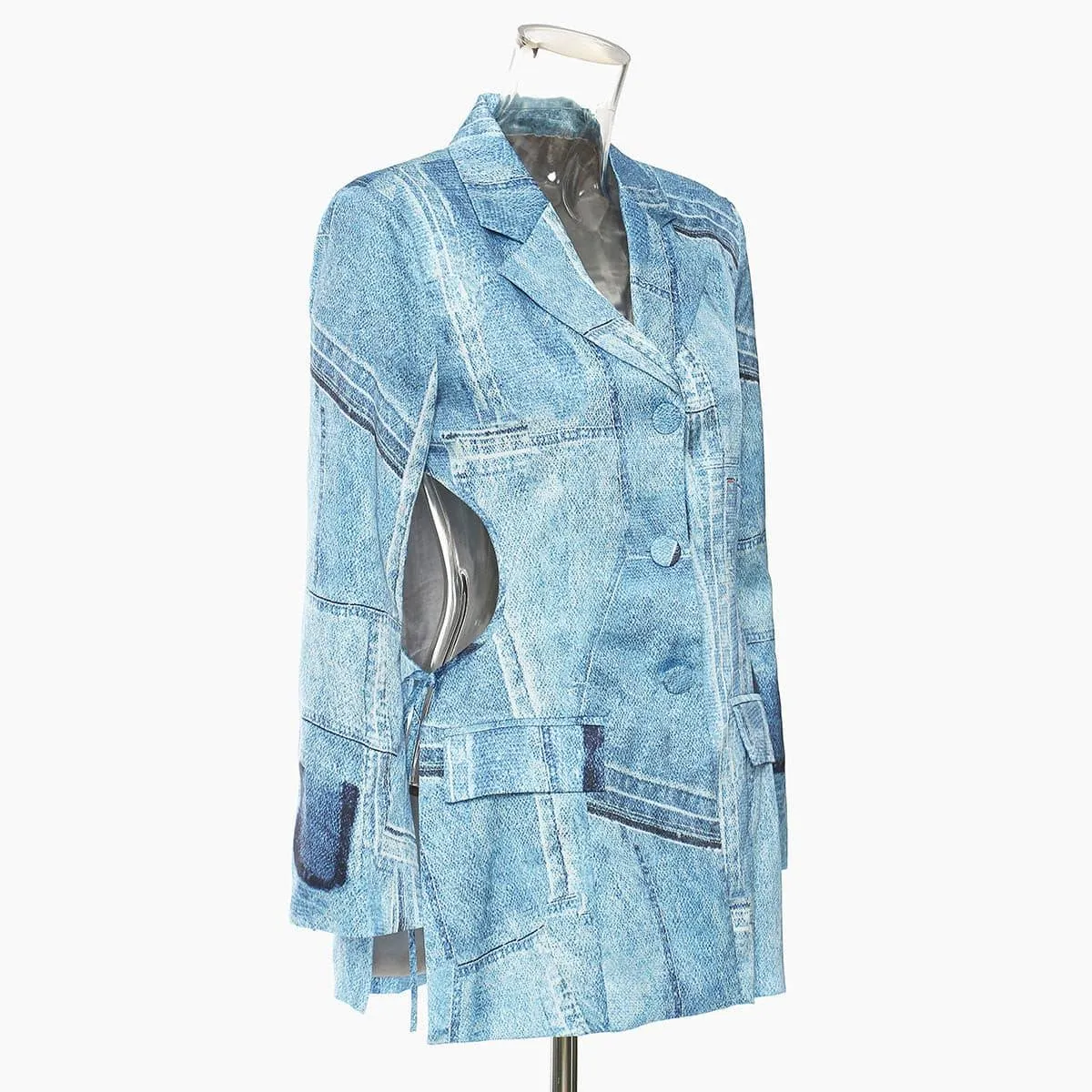 denim graffiti print satin jacket