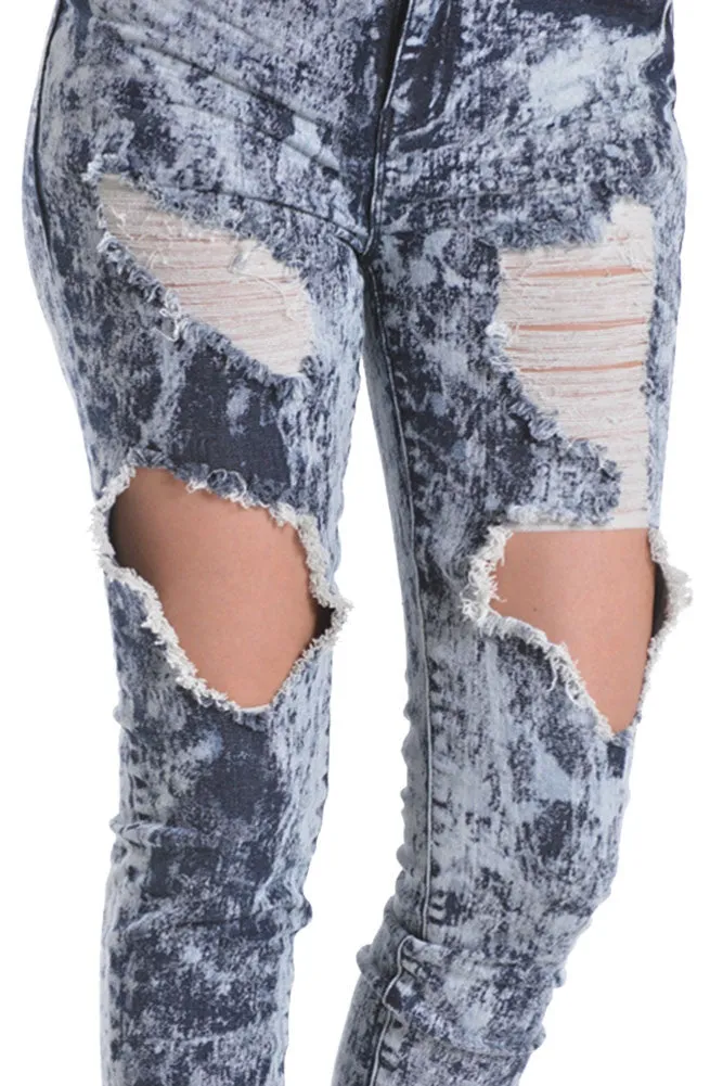 Destroyed Acid Wash Skinny Jeans