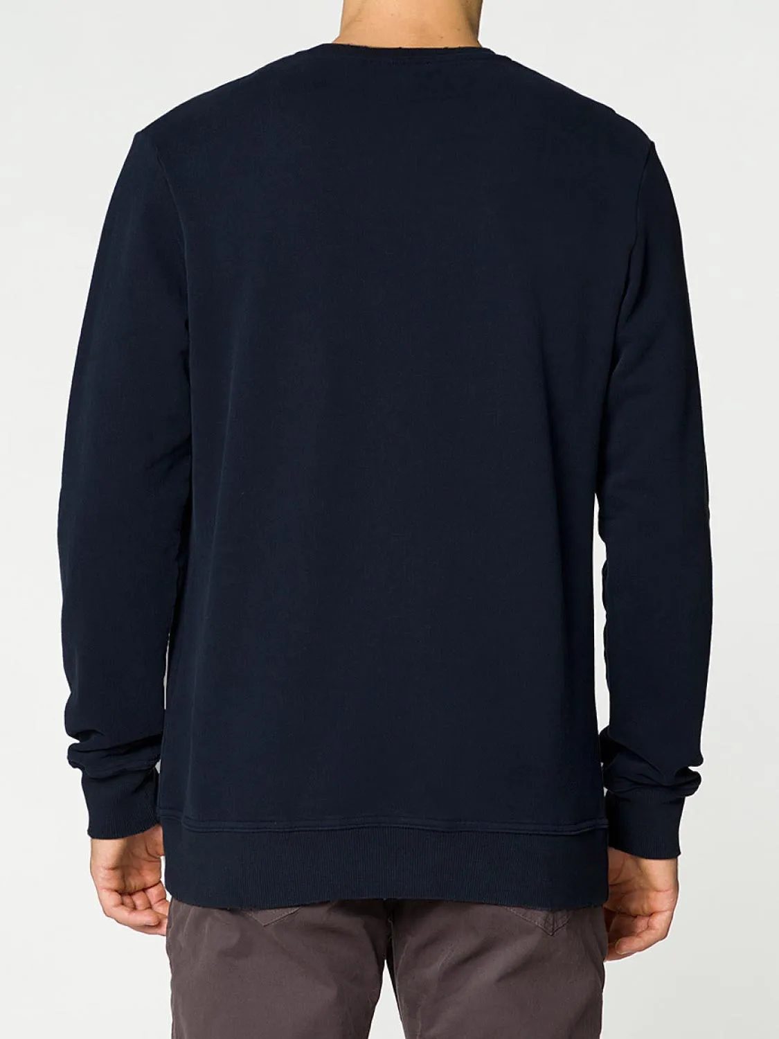 Distressed Crew-Neck Sweatshirt Navy Blue