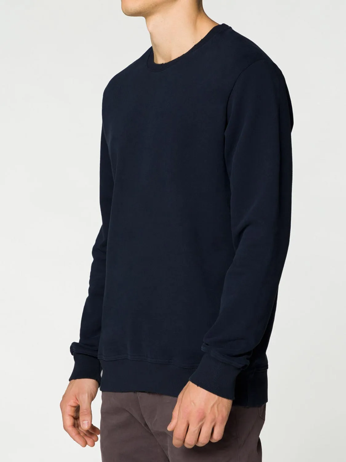 Distressed Crew-Neck Sweatshirt Navy Blue