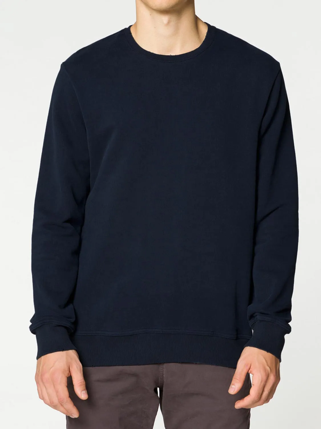 Distressed Crew-Neck Sweatshirt Navy Blue