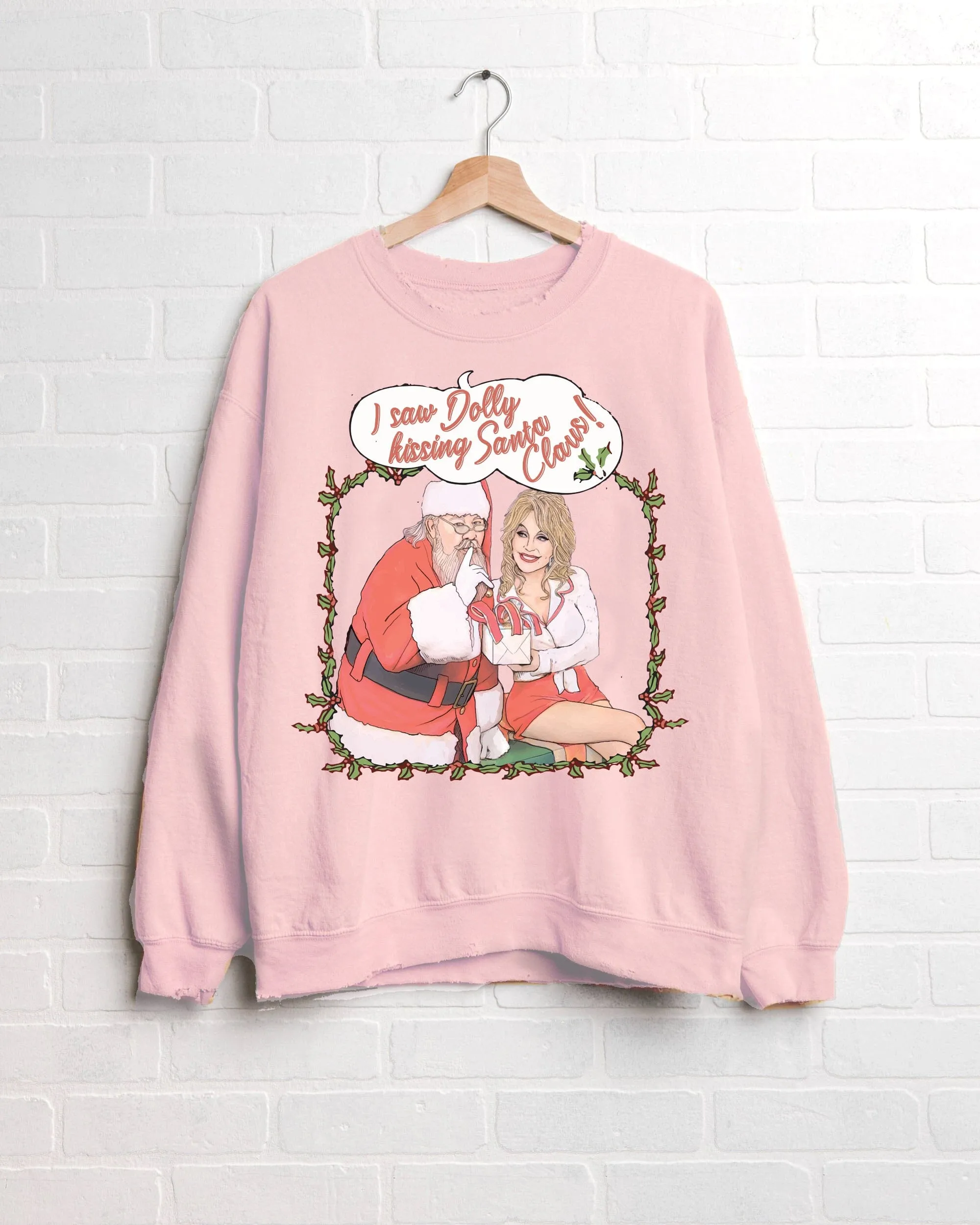 Dolly Parton I Saw Dolly Kissing Santa Pink Thrifted Sweatshirt