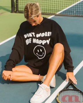 Don't Worry Be Happy Puff Ink Black Thrifted Sweatshirt (FINAL SALE)