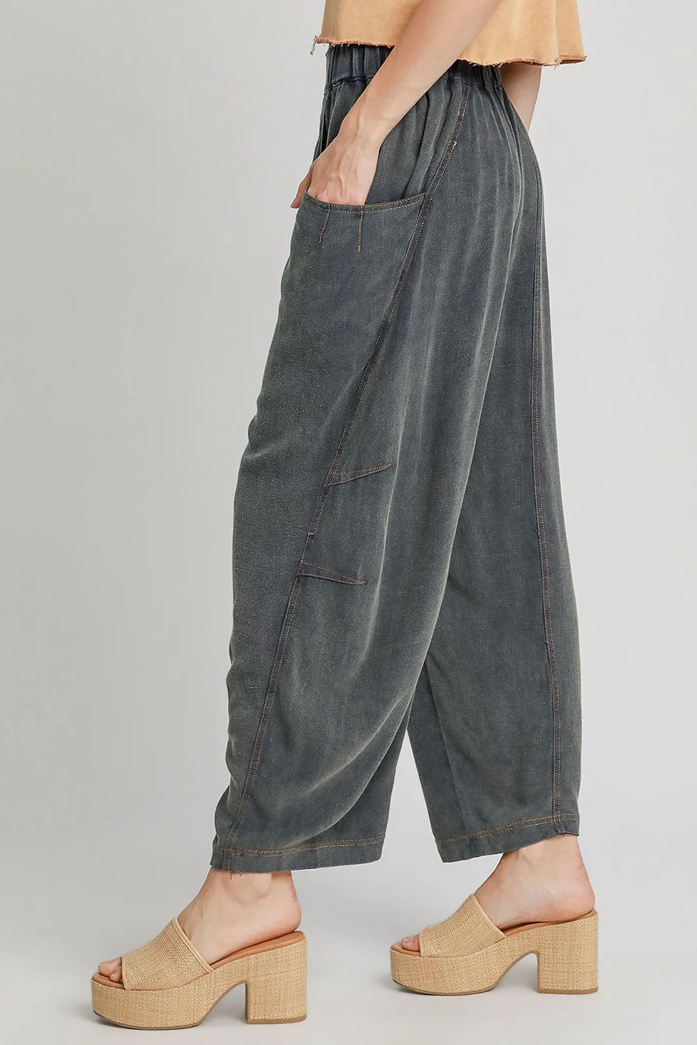 Elastic Waist Baggy Fit Pants with Pockets