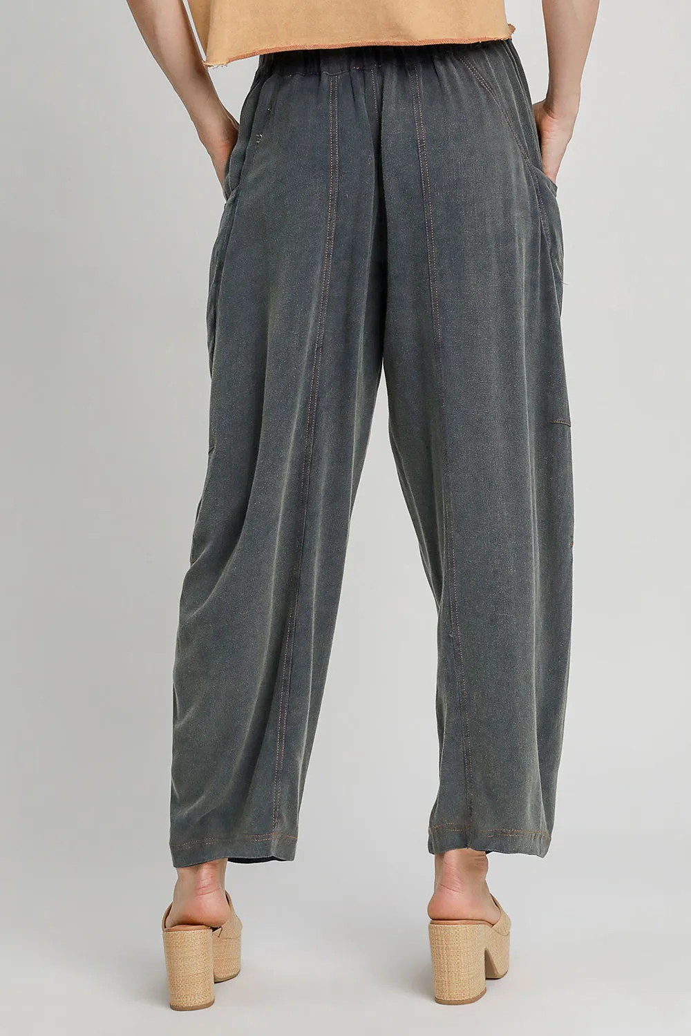 Elastic Waist Baggy Fit Pants with Pockets