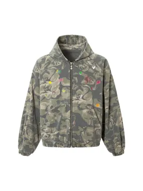 Graffiti Camouflage Patchwork Hooded Jacket