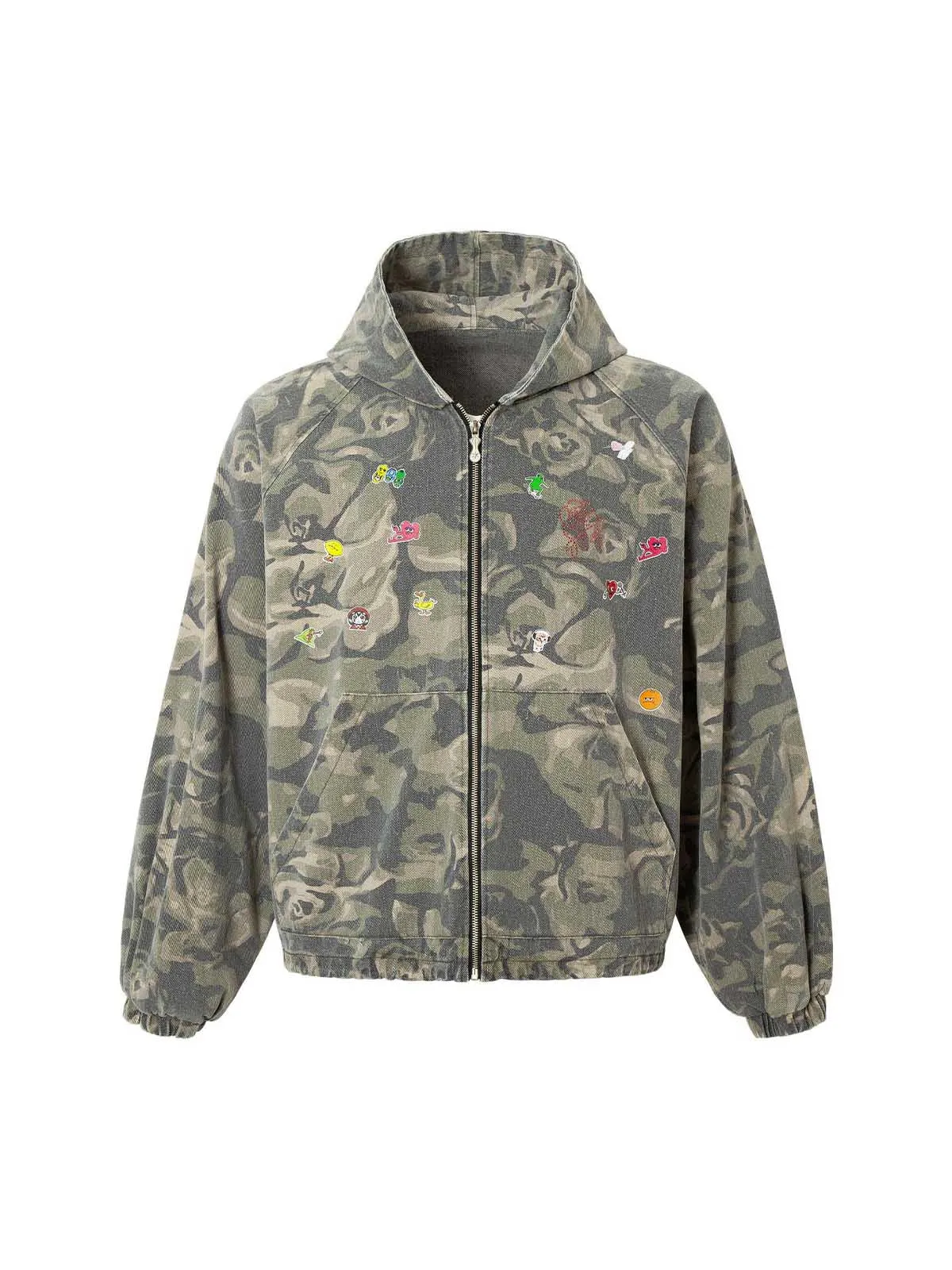 Graffiti Camouflage Patchwork Hooded Jacket