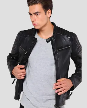 Greg Black Leather Racer Jacket