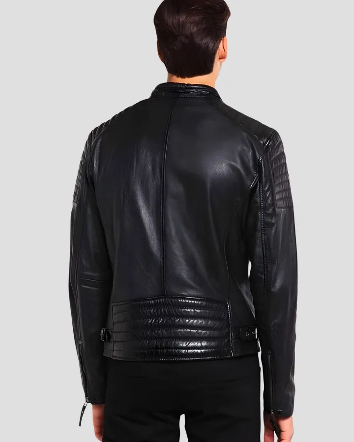 Greg Black Leather Racer Jacket