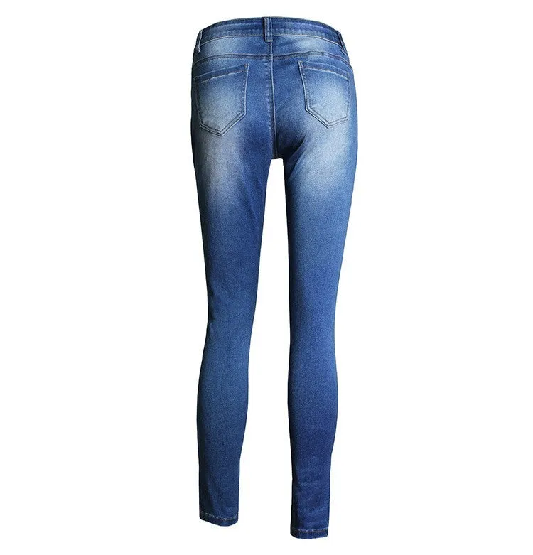 High Waist Women's Skinny Pencil Ripped Casual Jeans