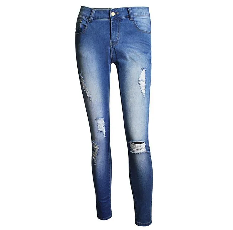 High Waist Women's Skinny Pencil Ripped Casual Jeans