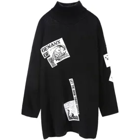 Hip Hop Patchwork Turtleneck Sweater