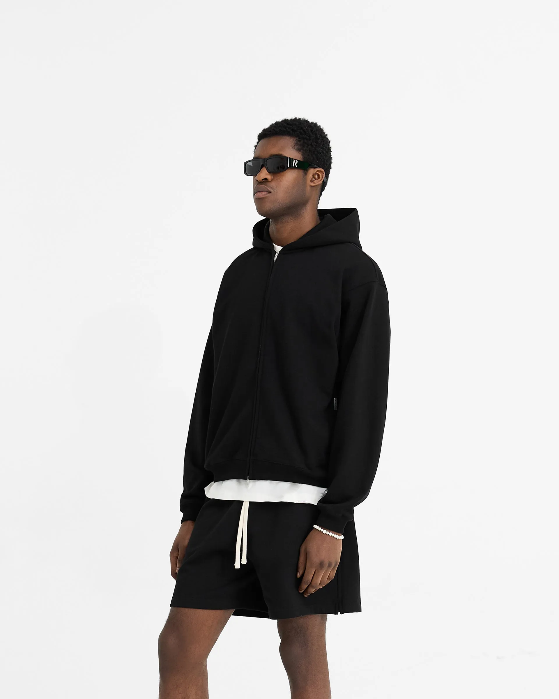 Initial Oversized Zip Hoodie - Black