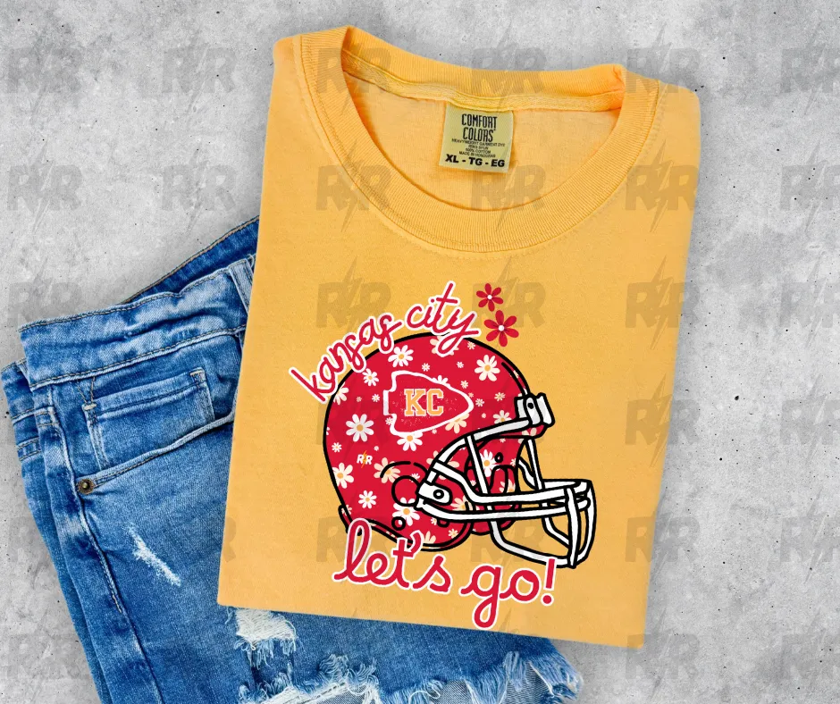 Kansas City Let's Go Red Daisy Helmet Gold Tee