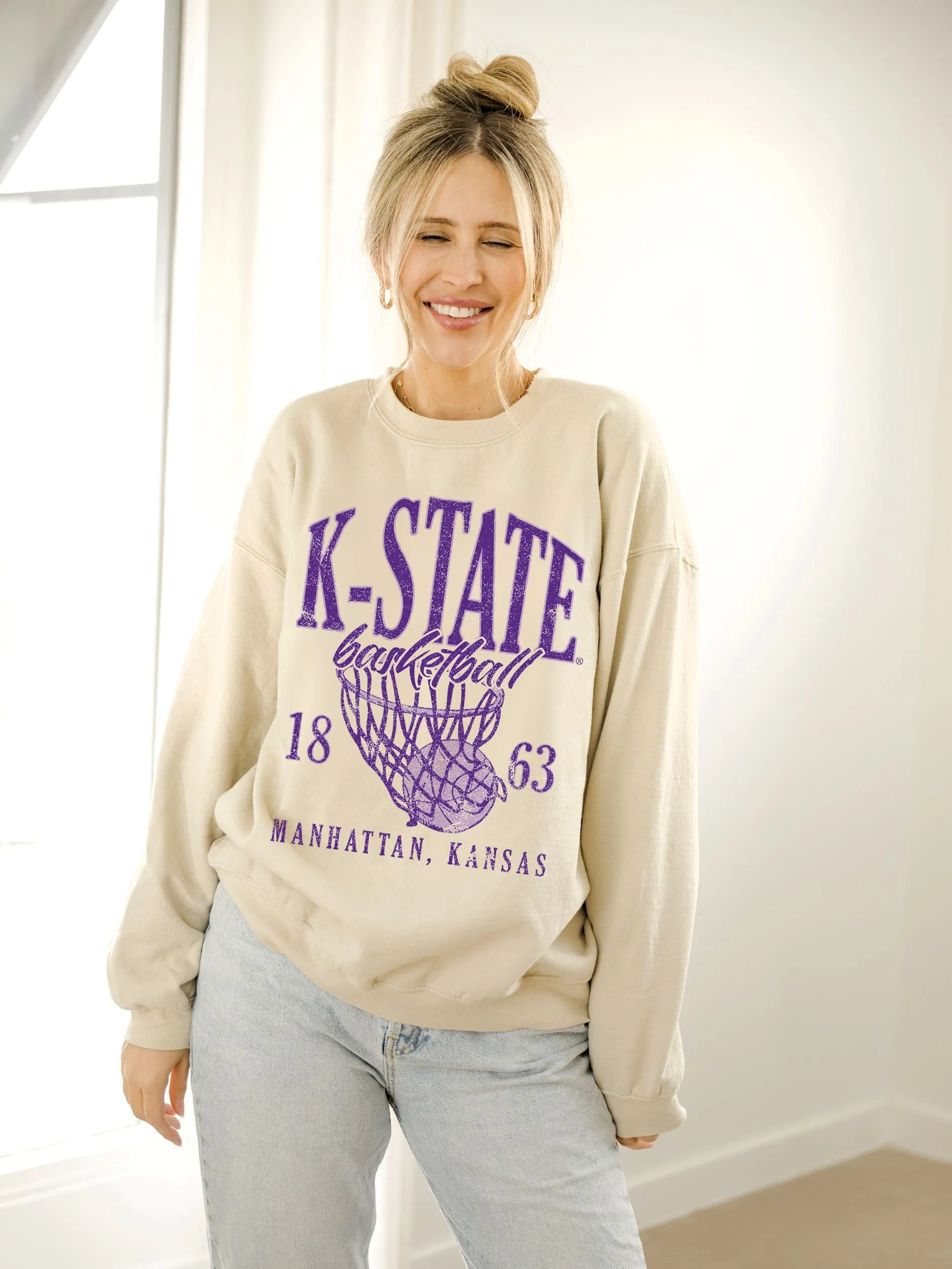 KSU Wildcats Big Basketball Sand Thrifted Sweatshirt