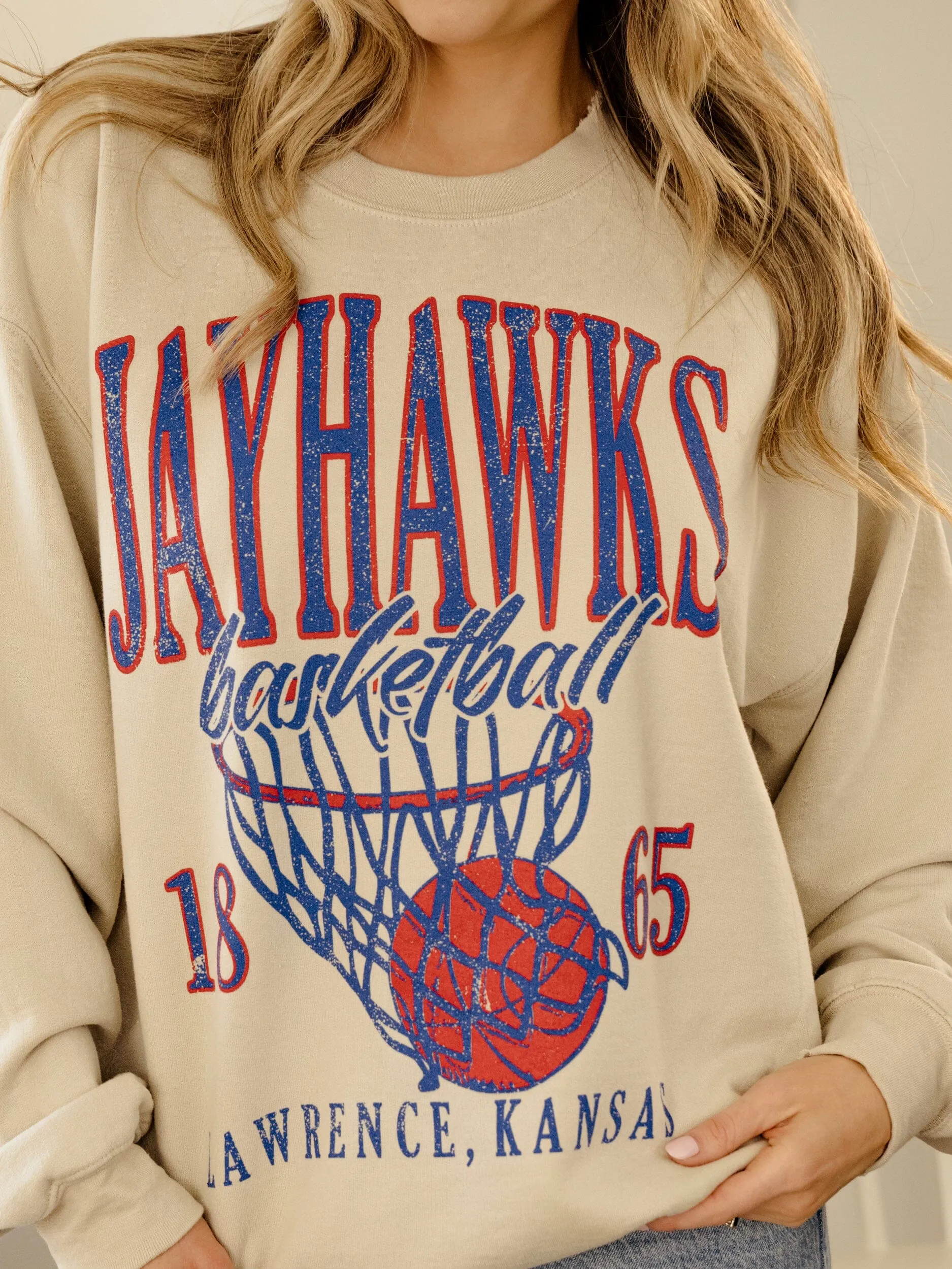 KU Jayhawks Big Basketball Sand Thrifted Sweatshirt