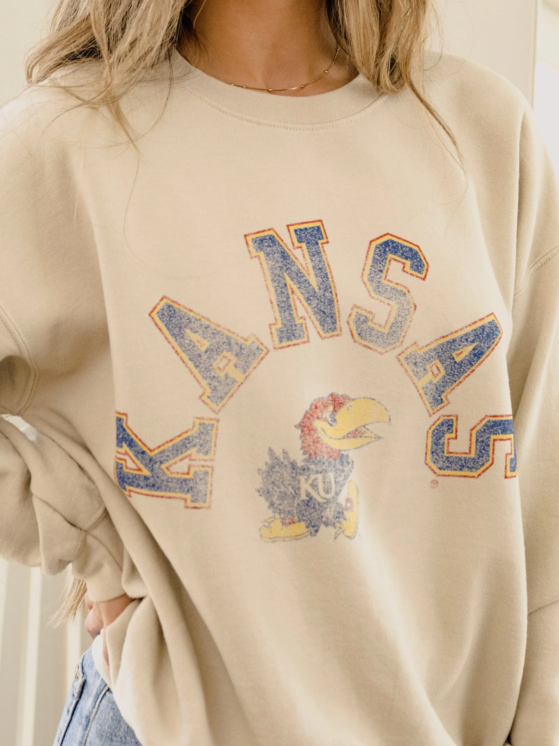 KU Jayhawks Mega Arch Sand Thrifted Sweatshirt