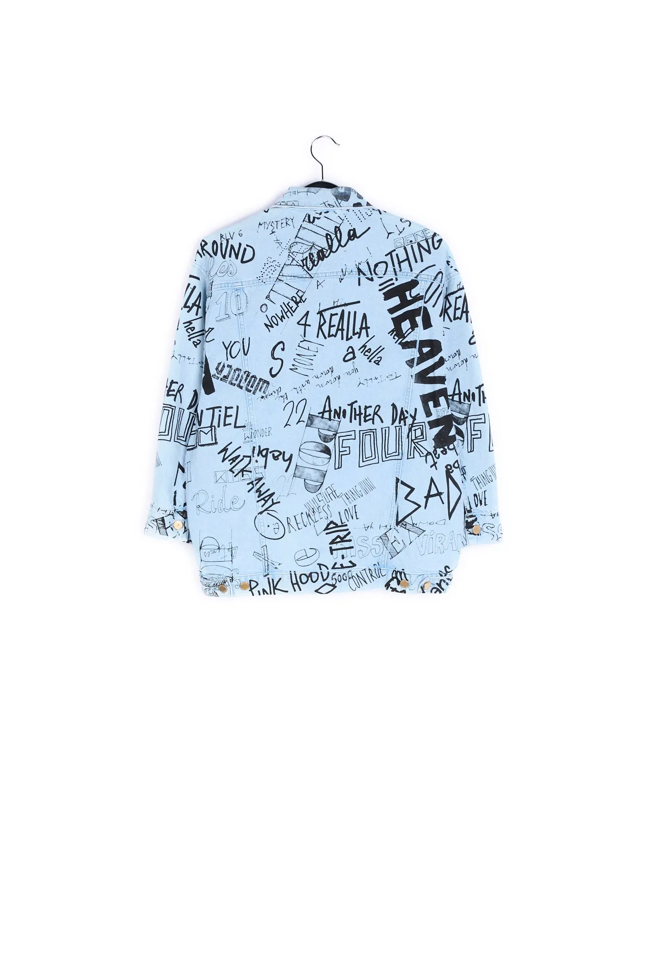 Light blue graffiti-print oversized denim jacket