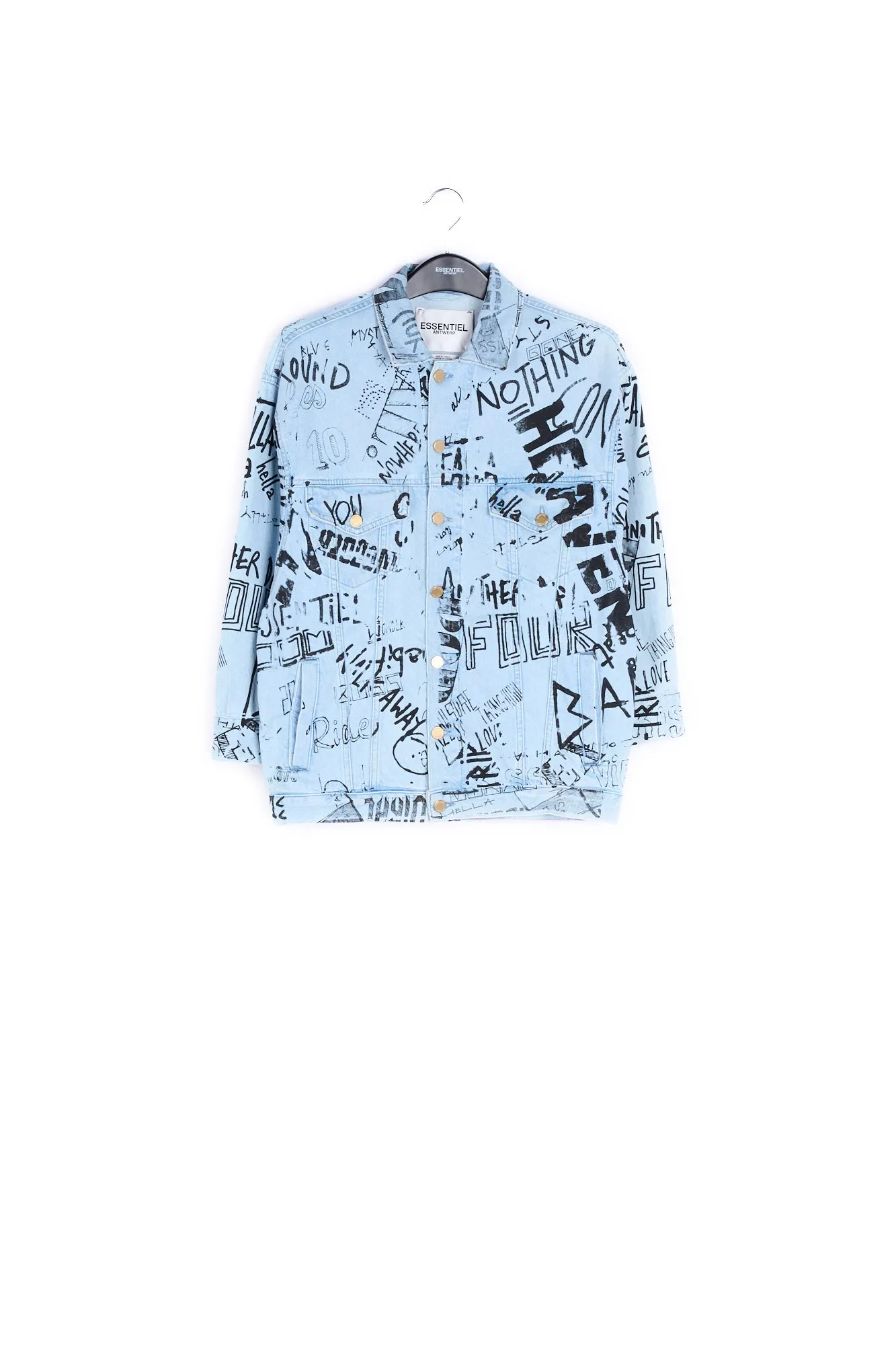 Light blue graffiti-print oversized denim jacket