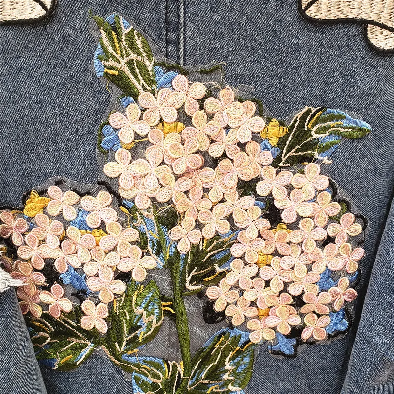 LINSA EKO FIBRATO NO LOVE LOST FLOWER EMBROIDERED RIPPED DENIM JEAN JACKET