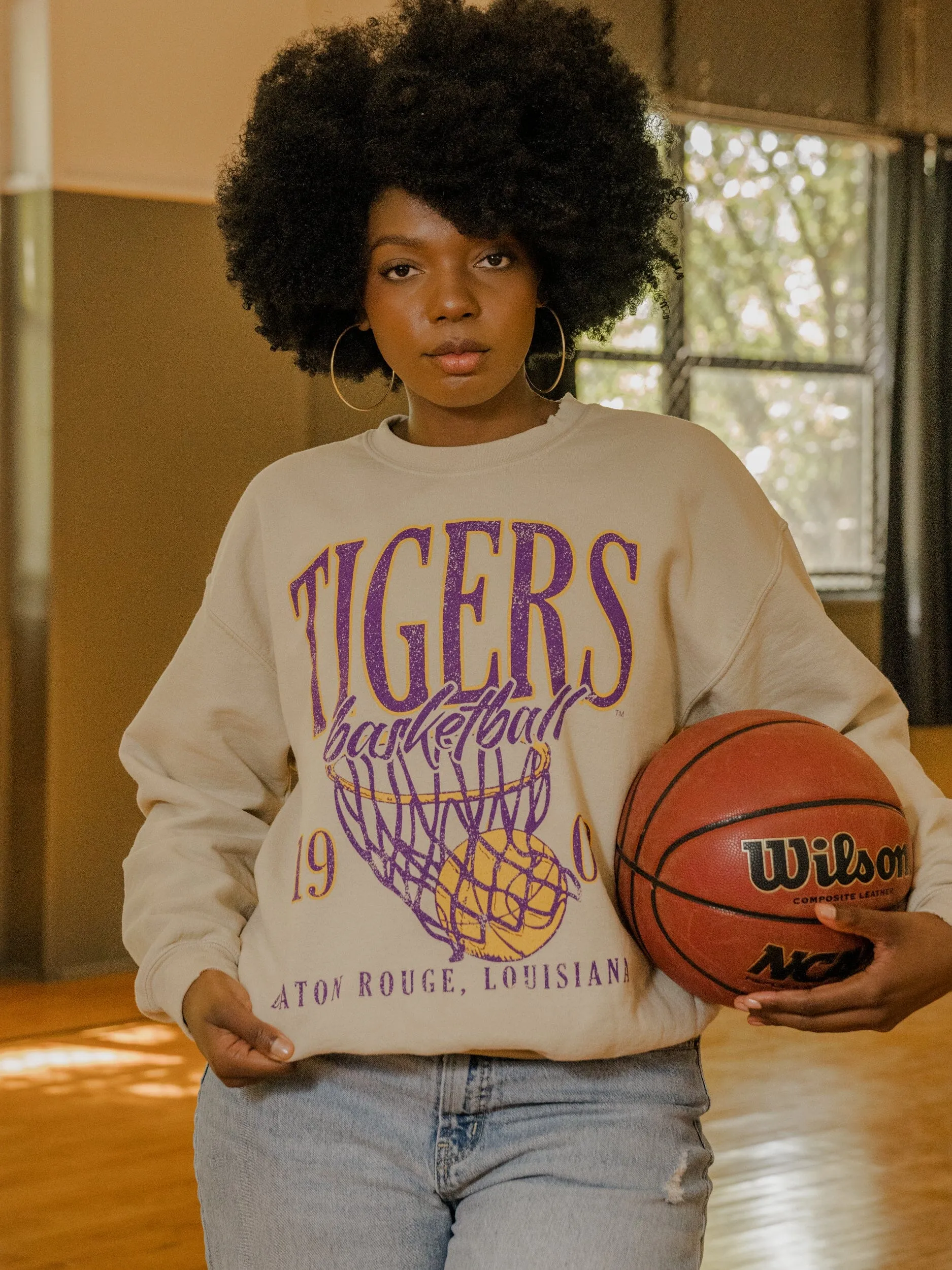 LSU Tigers Big Basketball Sand Thrifted Sweatshirt