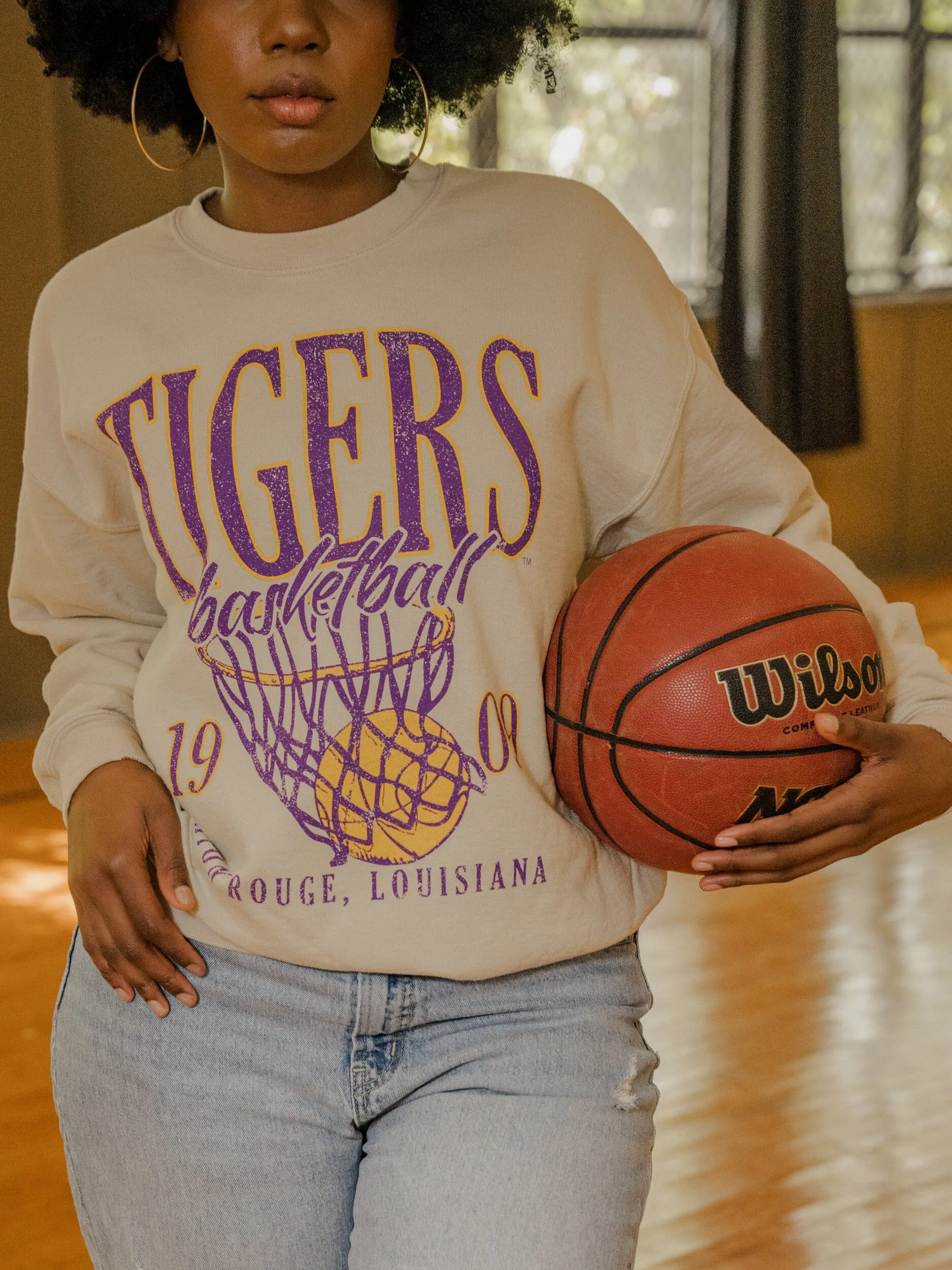 LSU Tigers Big Basketball Sand Thrifted Sweatshirt