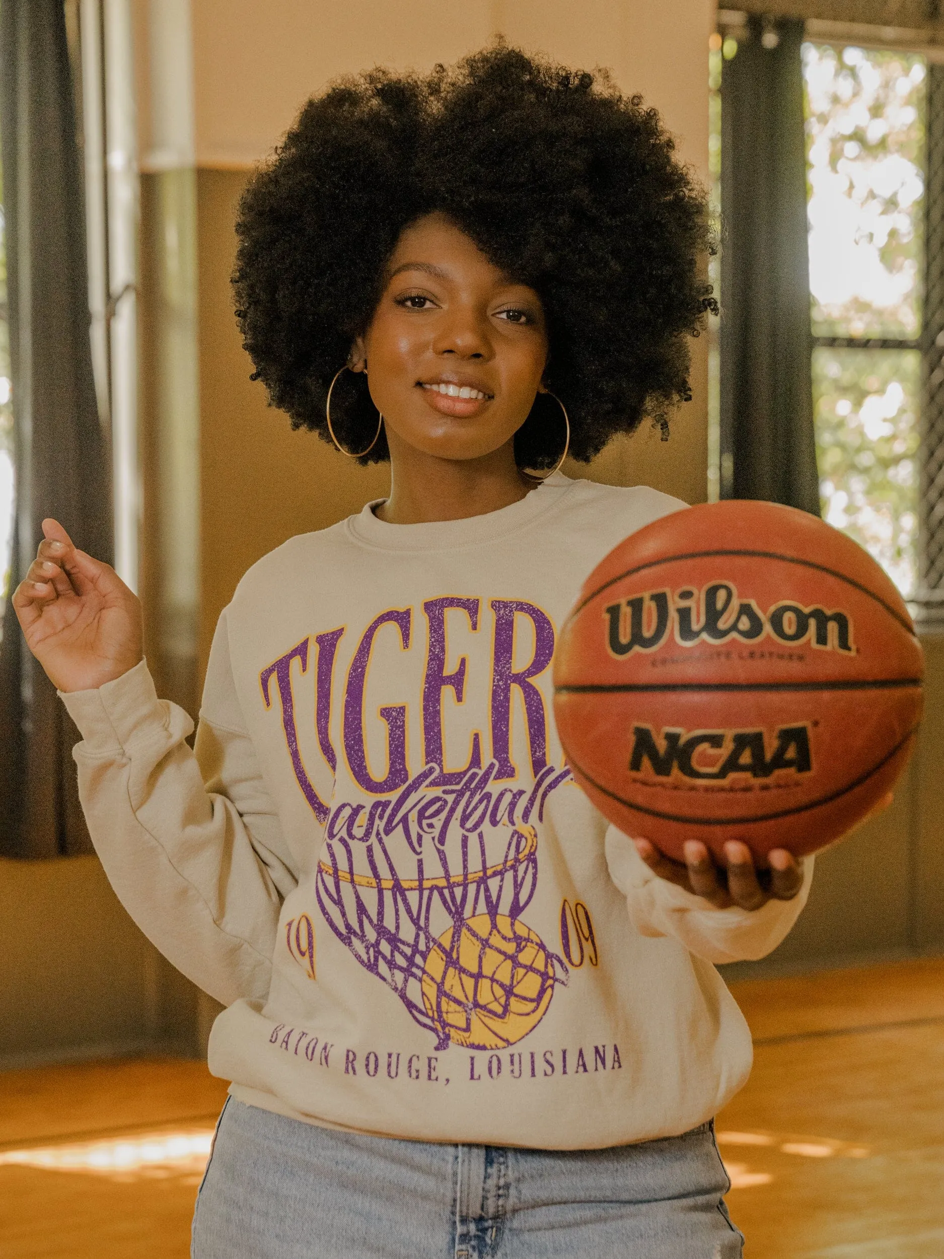 LSU Tigers Big Basketball Sand Thrifted Sweatshirt