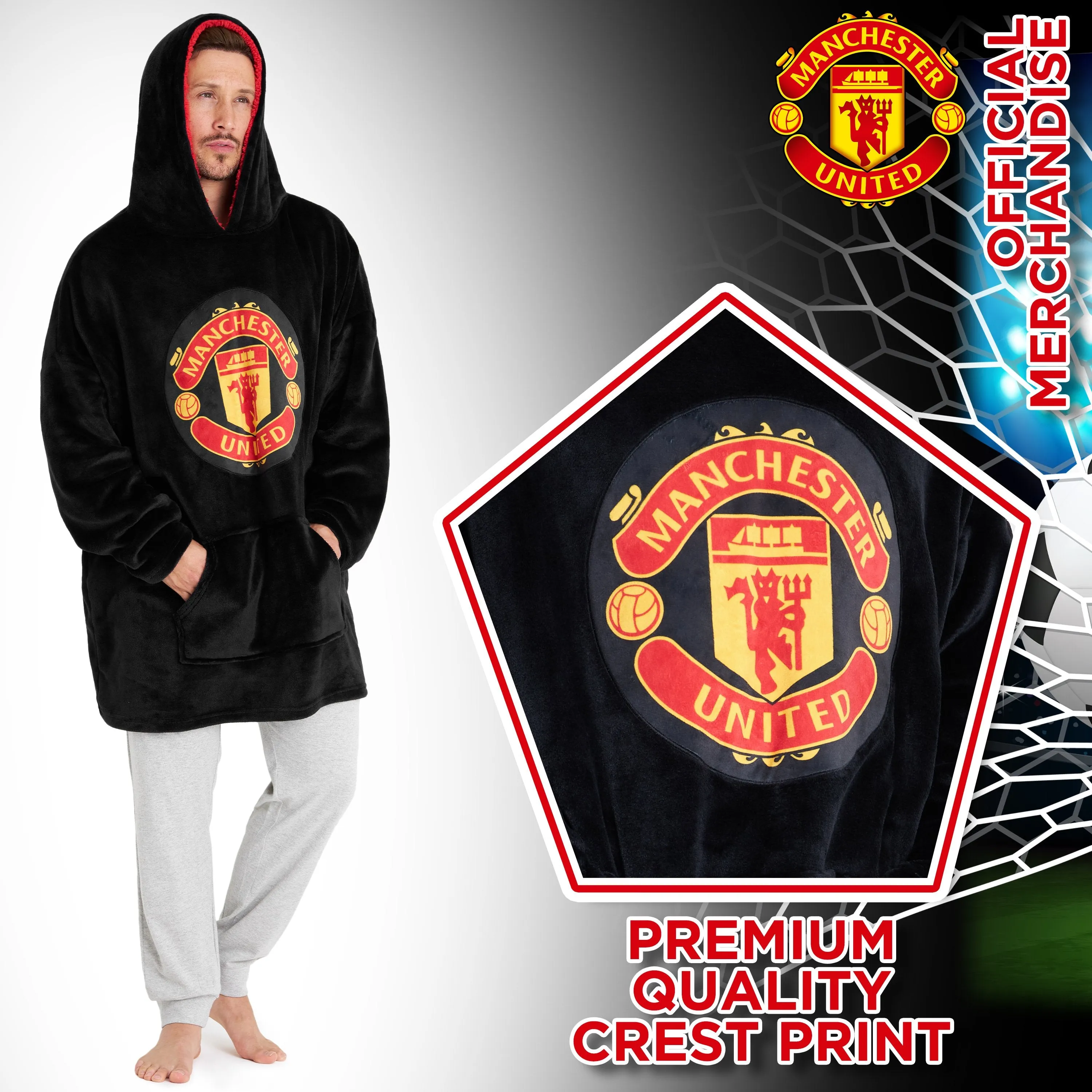 Manchester United F.C. Oversized Hoodie Blanket For Men, Man U Football Gifts