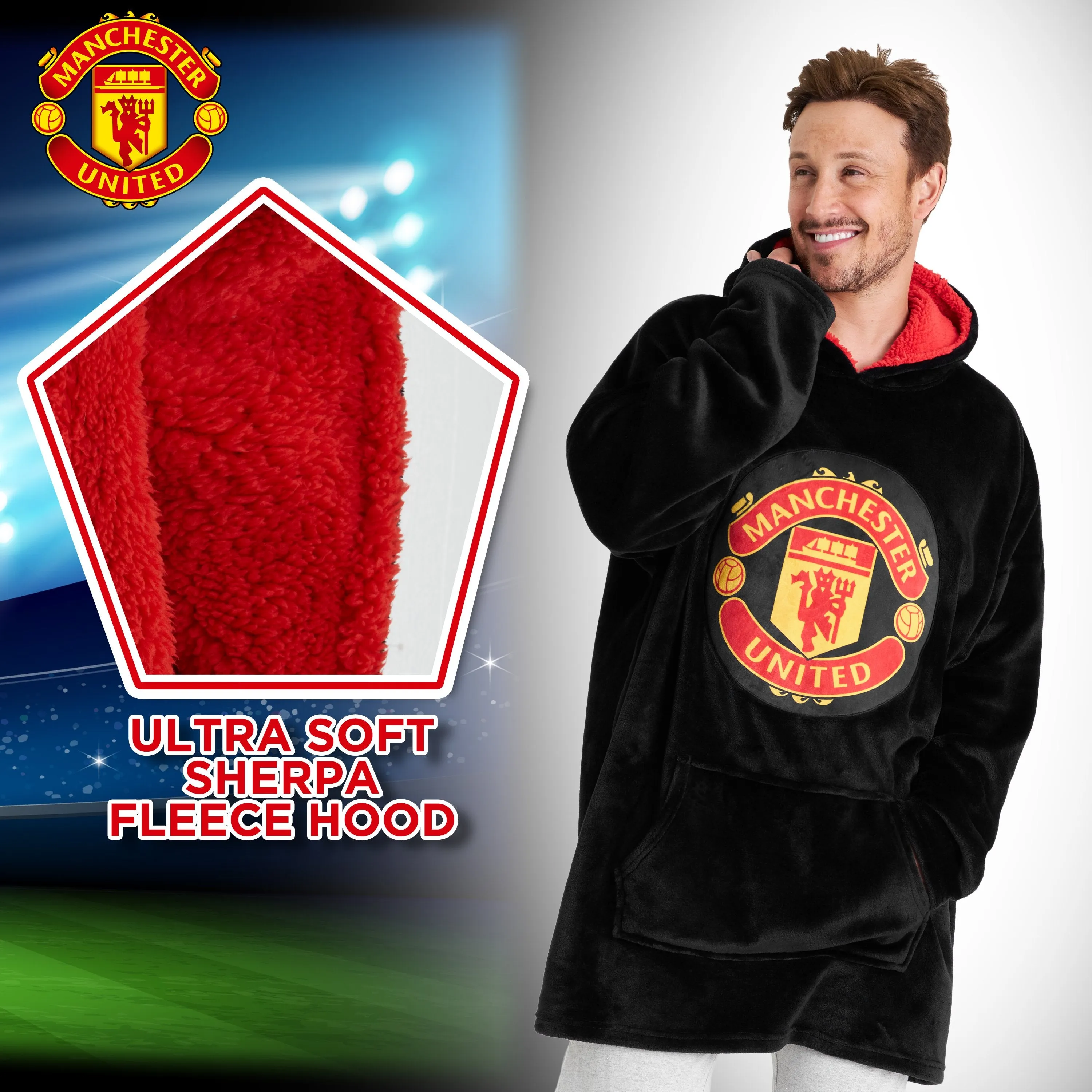 Manchester United F.C. Oversized Hoodie Blanket For Men, Man U Football Gifts