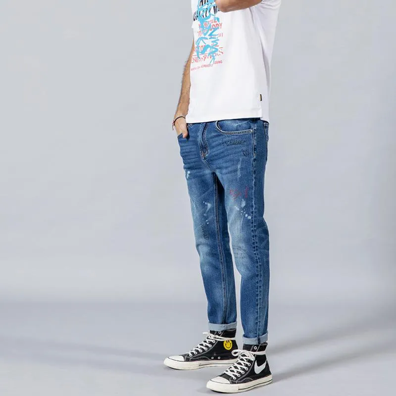 Men's Autumn/Winter Ripped Jeans With Letters Print