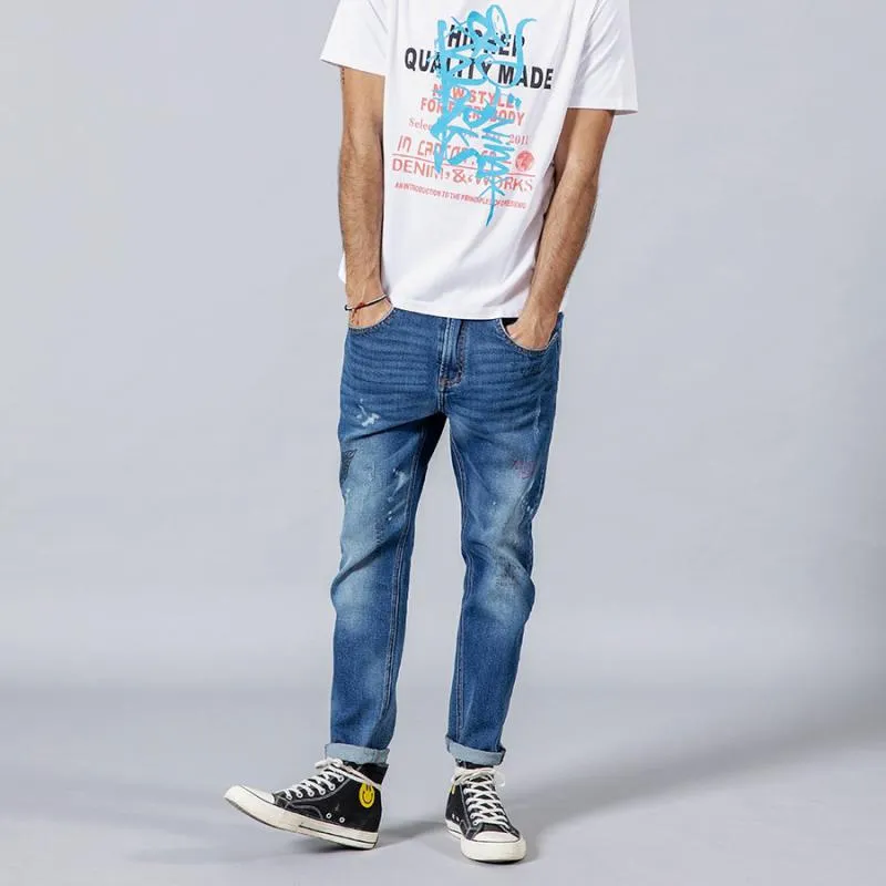 Men's Autumn/Winter Ripped Jeans With Letters Print