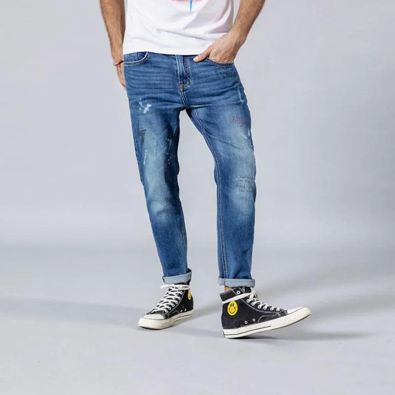 Men's Autumn/Winter Ripped Jeans With Letters Print