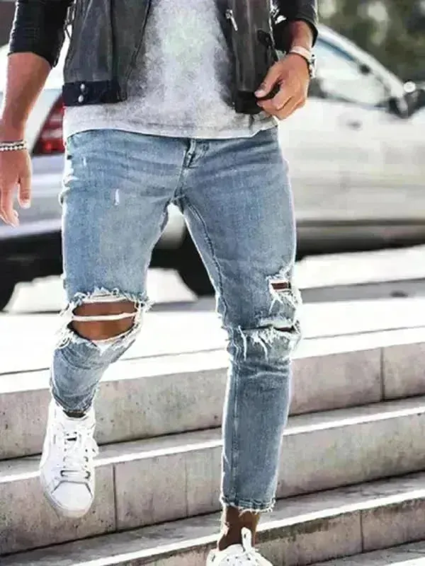 Men's Ripped Pencil Jeans