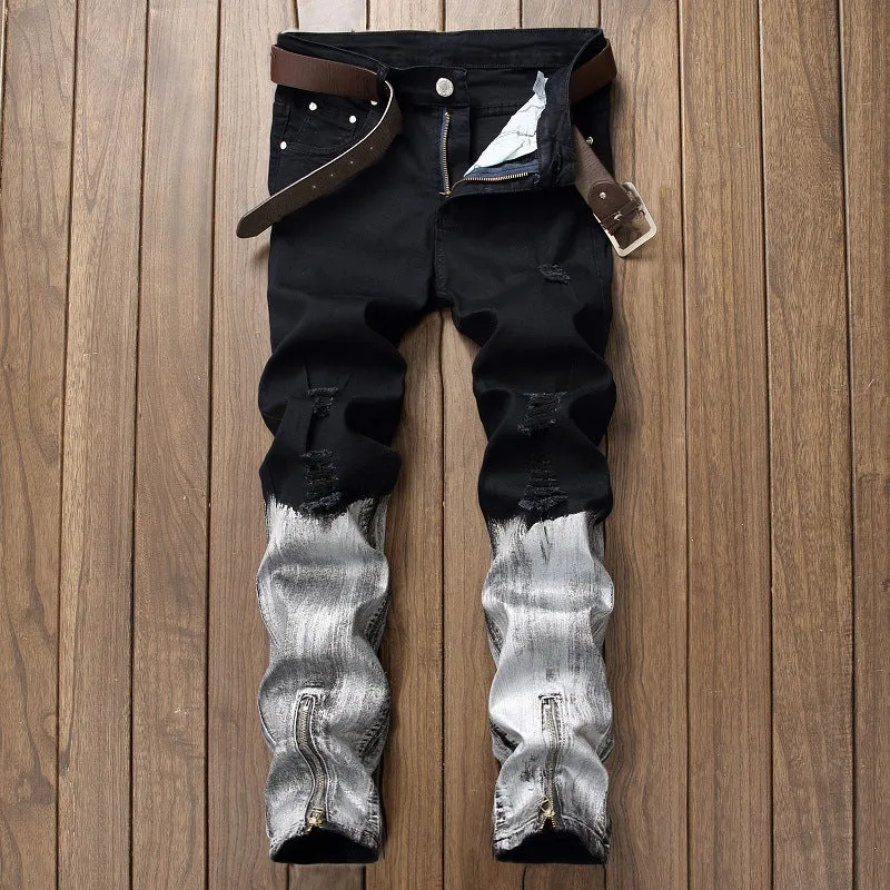 Men's Straight Ripped Jeans With Zippers