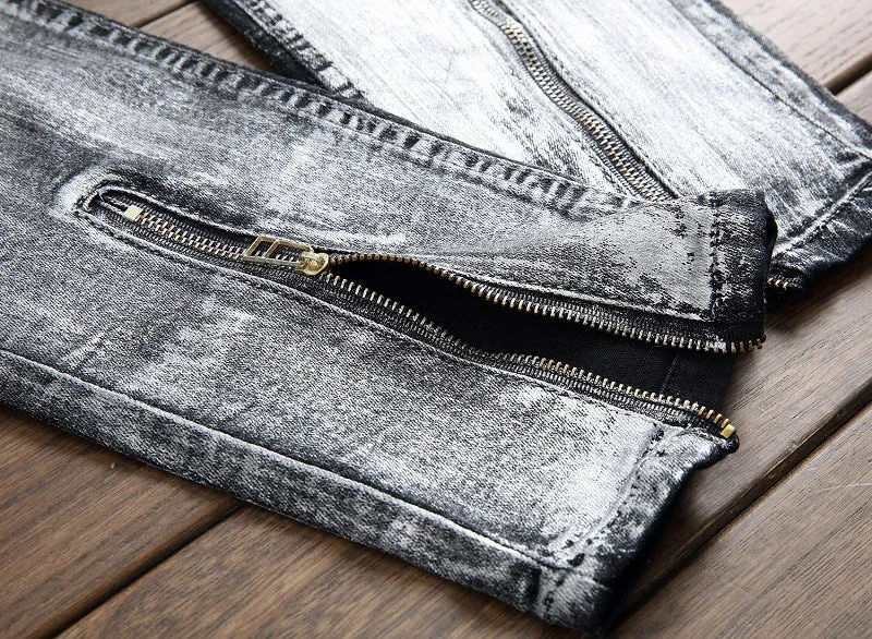 Men's Straight Ripped Jeans With Zippers