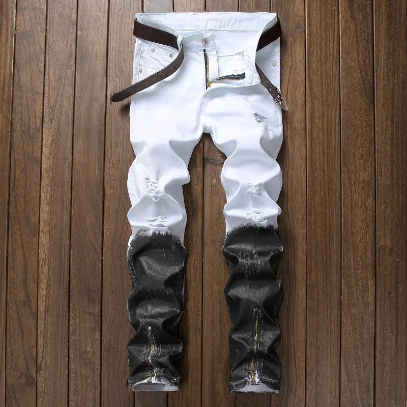 Men's Straight Ripped Jeans With Zippers