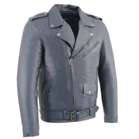 Milwaukee Leather SFM1890 Men's Blue Leather Classic Moto Leather