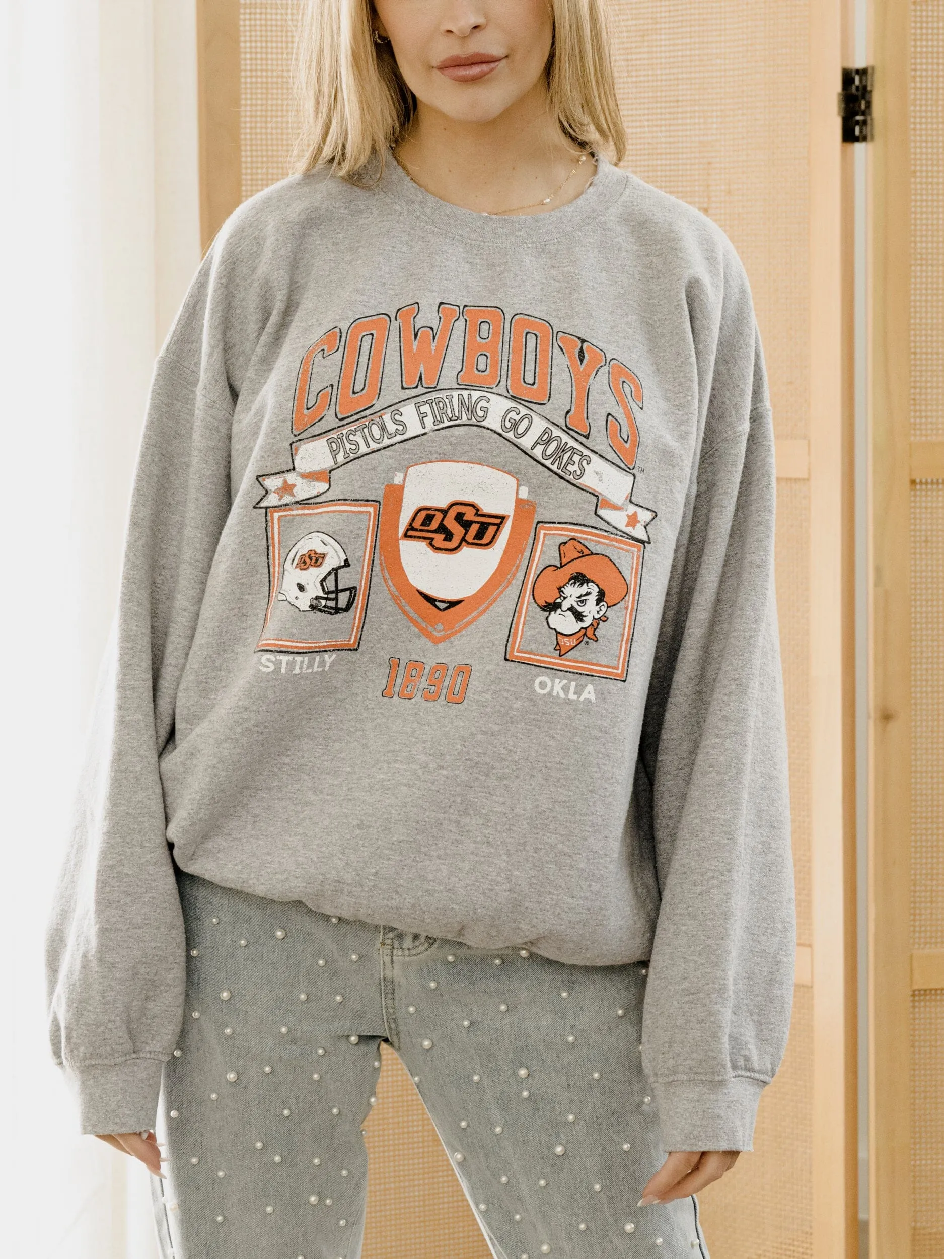 OSU Cowboys Prep Patch Gray Thrifted Sweatshirt