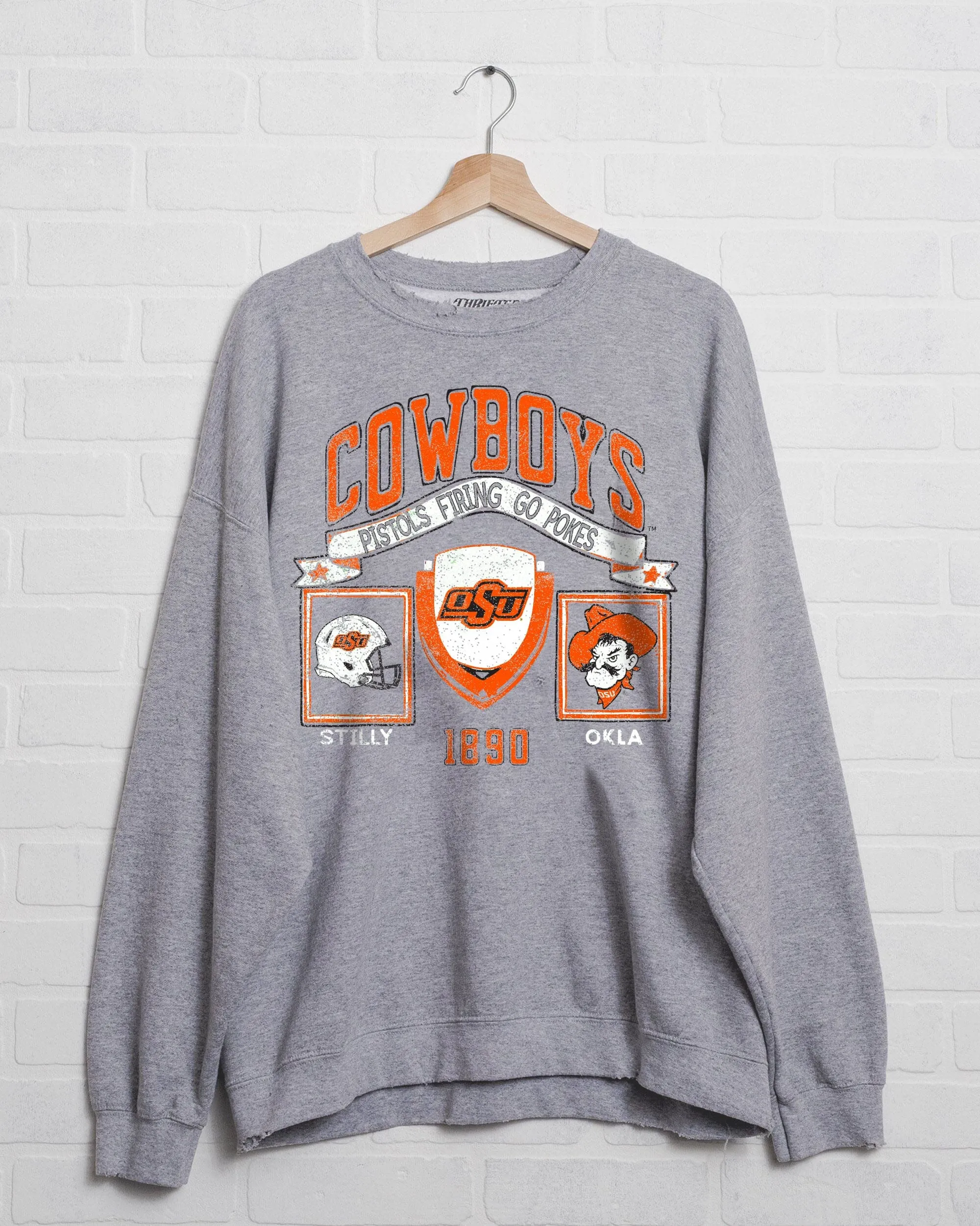 OSU Cowboys Prep Patch Gray Thrifted Sweatshirt